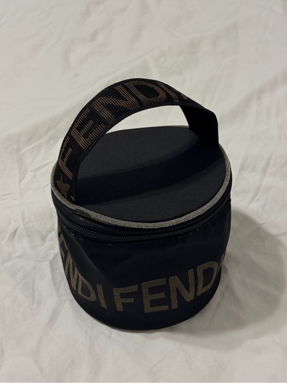 Fendi Black and Brown Round Logo Carry Case